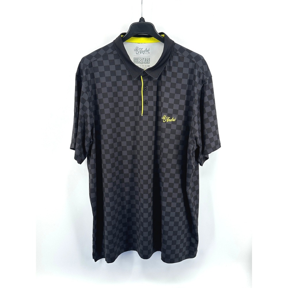RSVLTS St Andre Golf Polo Men 2XL Black Grey Checkered Breakfast Balls Modern